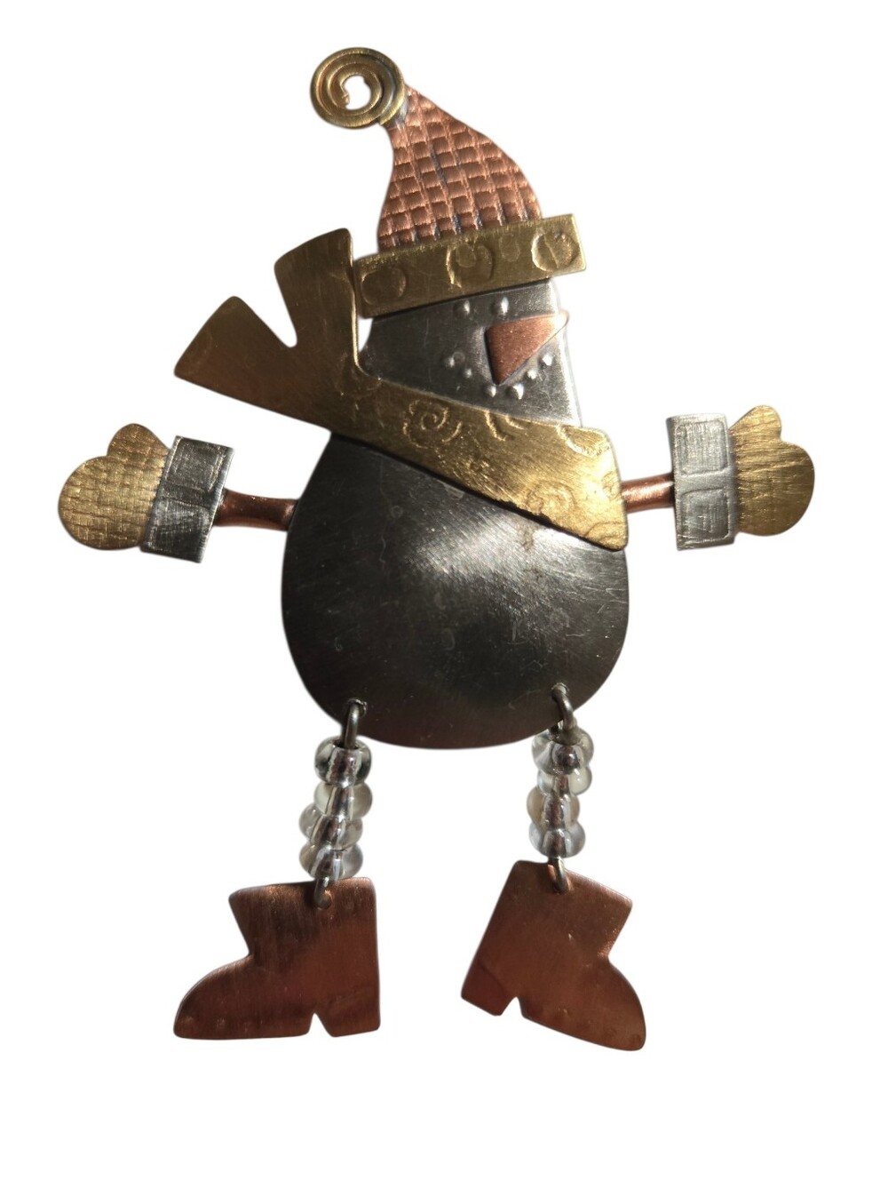 Coldwater Creek Mixed-Metal Snowman Brooch with Copper Hat and Boots